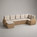 Divano da giardino modulare a U a 6 posti in legno massello di acacia con cuscini beige, 300 x 160 x 82 cm