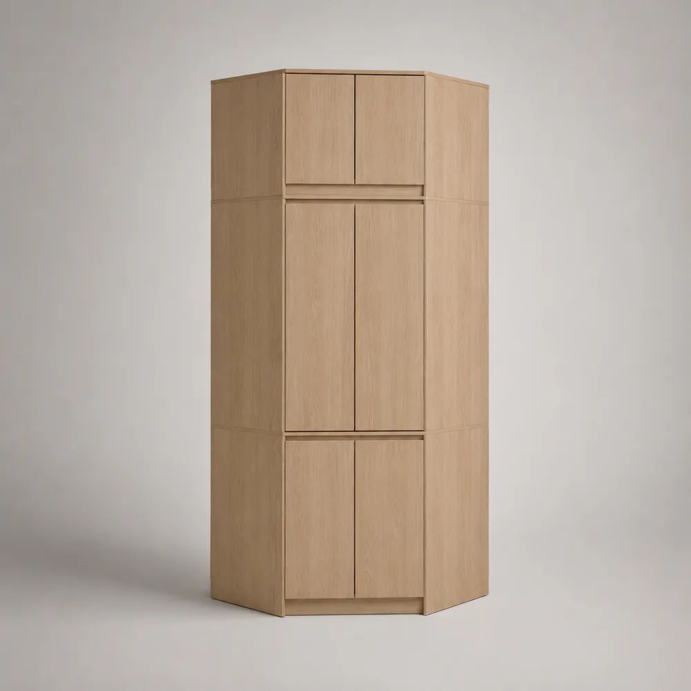 Armadio angolare a 6 ante in MDF impiallacciato rovere naturale, 110 × 90 × 240 cm
