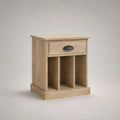 Comodino rettangolare in pannello truciolare melaminico con cassetto e 3 vani, rovere chiaro e nero, 50 × 35 × 60 cm