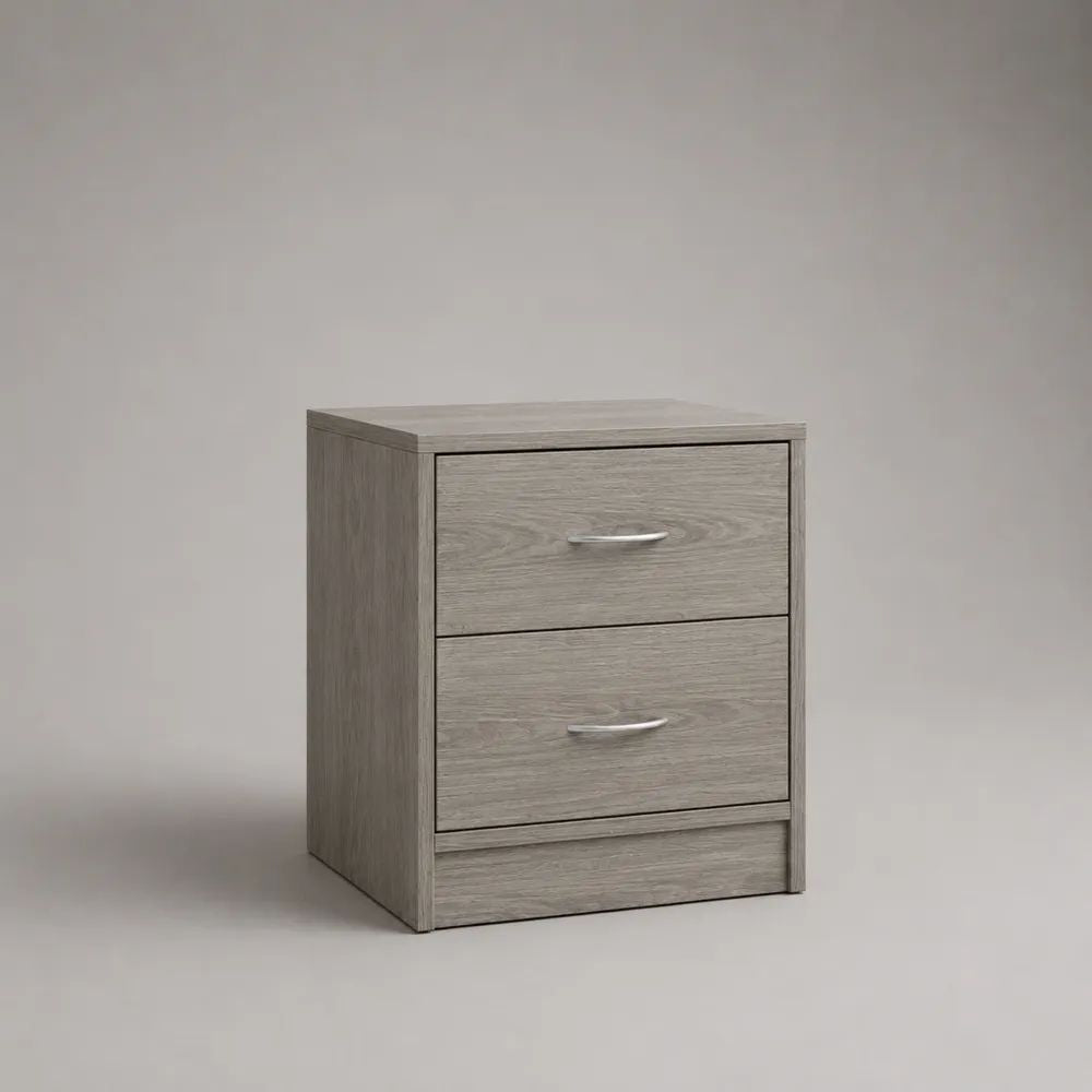 Comodino rettangolare con 2 cassetti in pannello truciolare rivestito in melamina, grigio rovere, 40 × 35 × 50 cm