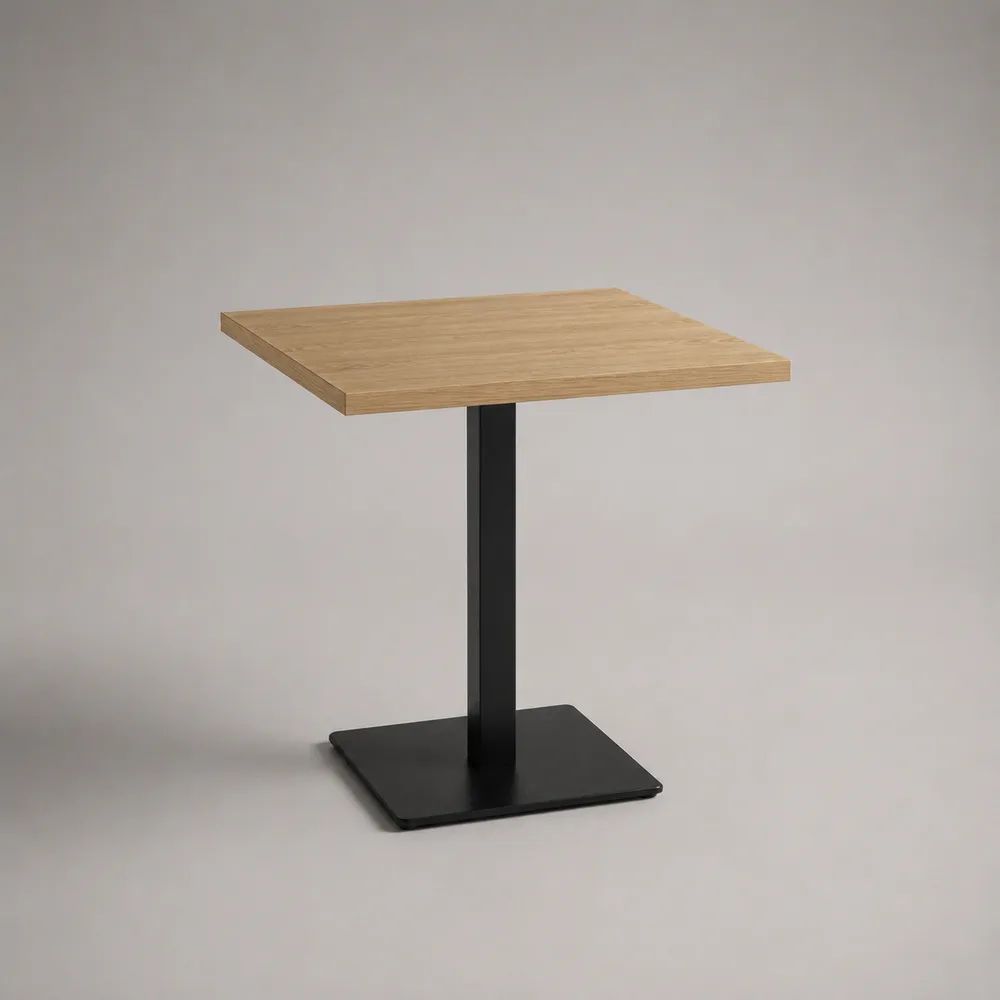Tavolo da pranzo quadrato in truciolare melaminico effetto rovere e acciaio nero, 70 x 70 x 75 cm