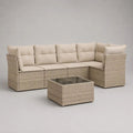Set salotto da esterno 5 pezzi in rattan PE beige e crema, divano angolare 242 x 180 x 84 cm con tavolino 70 x 70 x 42 cm