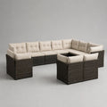Salotto da giardino modulare a U 10 posti in rattan PE marrone scuro con cuscini beige, 280 x 210 x 68 cm