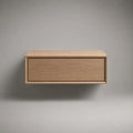 Comodino sospeso rettangolare in MDF impiallacciato rovere naturale con 1 cassetto, 60 × 35 × 25 cm