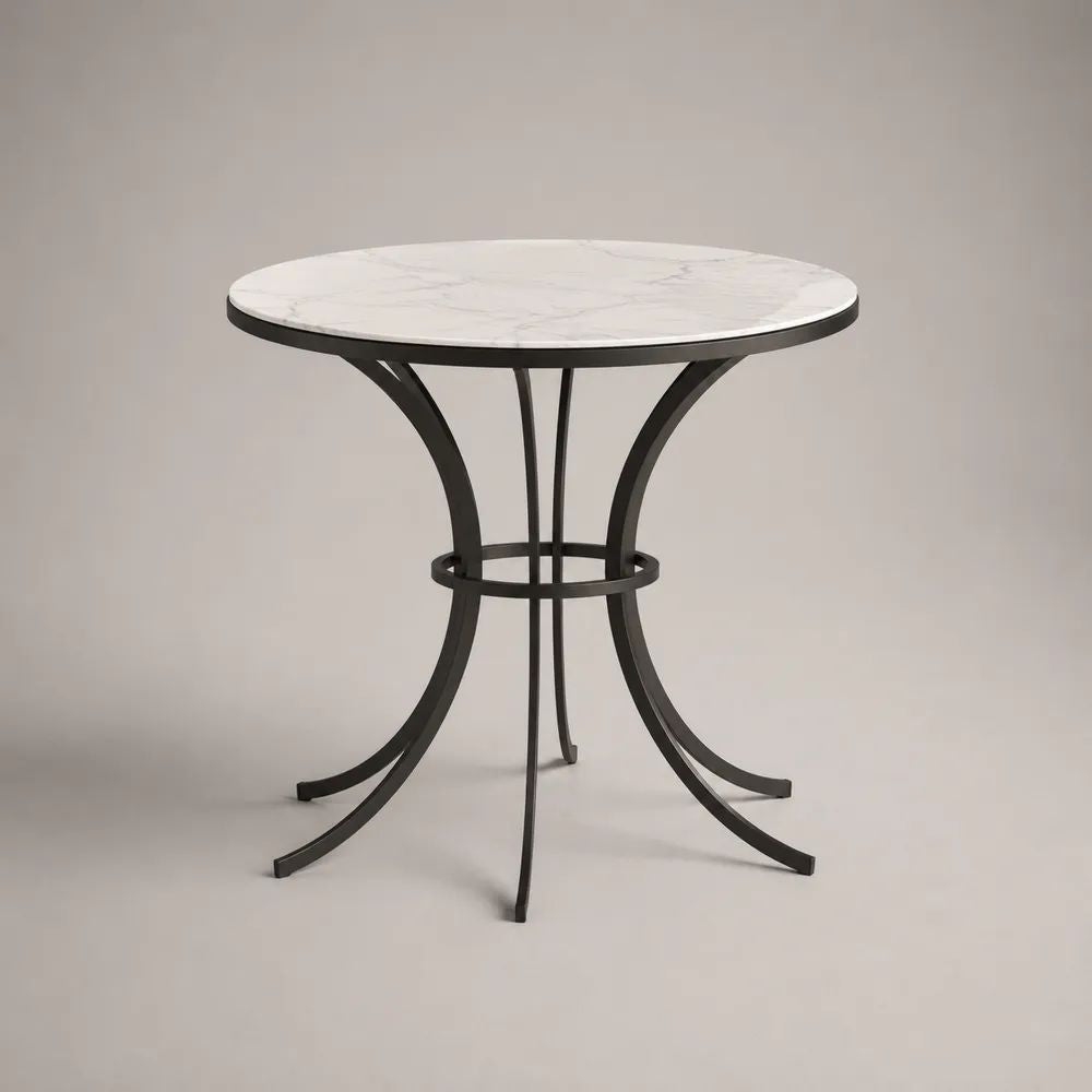 Tavolo da pranzo rotondo 80 × 75 cm con piano in MDF effetto marmo bianco e struttura in acciaio nero