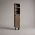 Mobile a colonna contenitore e libreria stretta in MDF effetto noce con 3 vani aperti e anta scanalata, 40 x 30 x 180 cm