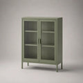 Credenza alta in acciaio con 2 ante in vetro scanalato e 2 ripiani, verde salvia, 80 x 35 x 120 cm