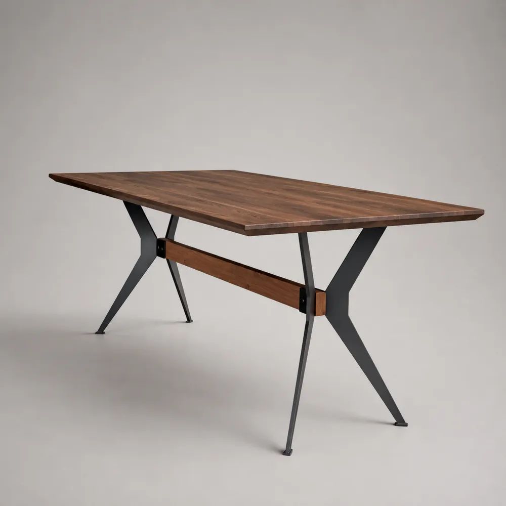 Tavolo da pranzo rettangolare in acacia massello e acciaio antracite, marrone, 180 × 90 × 76 cm