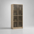 Vetrina alta da interno in legno con 4 ante in vetro scanalato fumé, rovere naturale, 80 x 35 x 180 cm