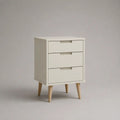 Comodino rettangolare in legno con 3 cassetti, bianco opaco e pino naturale, 40 × 35 × 60 cm