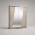 Armadio guardaroba con 2 ante scorrevoli e 2 specchi, rovere chiaro, 180 × 60 × 200 cm