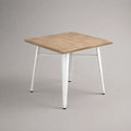 Tavolo da pranzo quadrato in MDF impiallacciato rovere con gambe in acciaio bianco, 80 x 80 x 75 cm