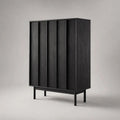 Credenza alta rettangolare a 5 ante in MDF e truciolare melaminico nero, 120 × 40 × 150 cm