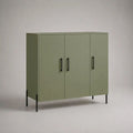 Credenza alta rettangolare in acciaio verde oliva e nero con 3 ante, 120 x 40 x 100 cm