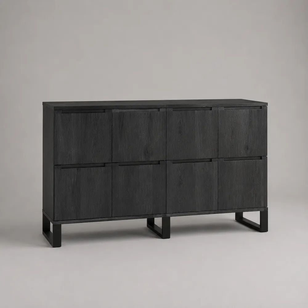 Credenza nera a 8 ante in MDF impiallacciato e acciaio, 160 x 40 x 100 cm