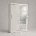 Armadio guardaroba bianco a 2 ante scorrevoli con 5 specchi, in MDF e truciolare, 120 x 60 x 200 cm