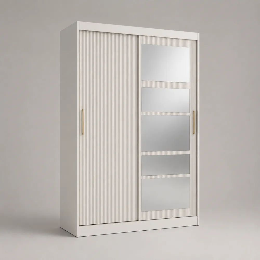 Armadio guardaroba bianco a 2 ante scorrevoli con 5 specchi, in MDF e truciolare, 120 x 60 x 200 cm