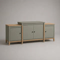Credenza rettangolare a 4 ante in MDF impiallacciato rovere, grigio salvia e rovere naturale, 180 x 40 x 85 cm
