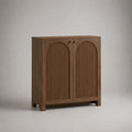 Credenza alta a 2 ante in MDF impiallacciato e legno massello, marrone noce, con frontali scanalati ad arco, 90 x 40 x 100 cm