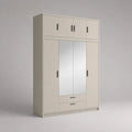 Armadio guardaroba a 8 ante con 2 specchi e 2 cassetti in pannello truciolare melaminico beige, 160 x 52 x 220 cm