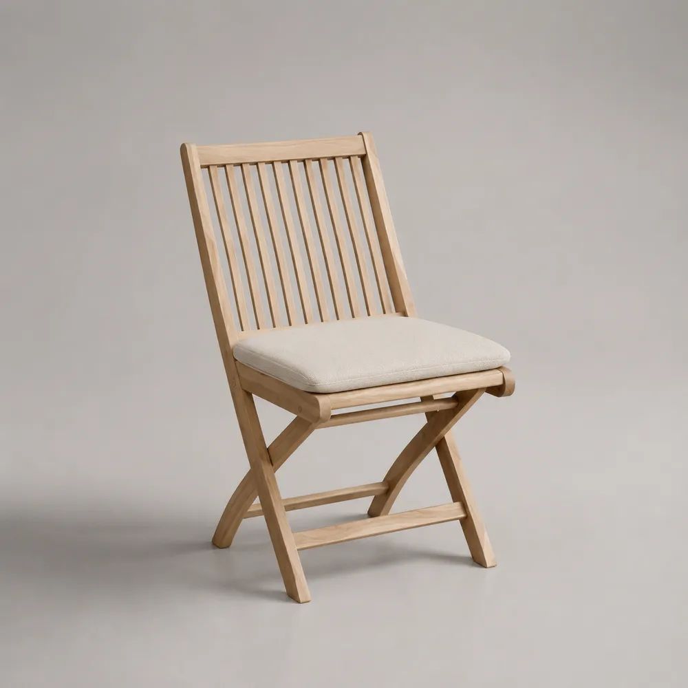 Sedia da giardino pieghevole in legno massello di acacia con cuscino beige, 47 × 58 × 89 cm
