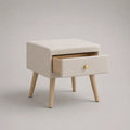 Comodino imbottito rettangolare in tessuto e legno con cassetto, crema, 45 × 40 × 55 cm