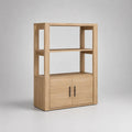 Credenza libreria in legno a 2 ante, rovere naturale e nero, 100 × 40 × 160 cm