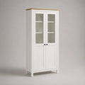 Vetrina rettangolare a 2 ante in MDF e vetro, bianco e rovere, 80 x 35 x 180 cm
