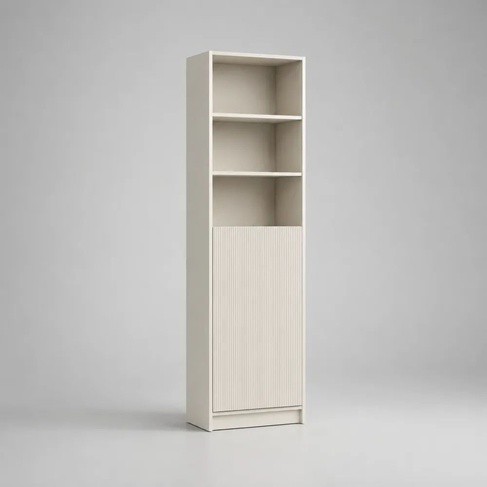 Mobile contenitore alto rettangolare in MDF e pannello truciolare con 1 anta scanalata e 3 vani aperti, 45 x 35 x 180 cm, bianco