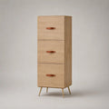 Cassettiera alta rettangolare a 3 cassetti in legno con gambe in acciaio, rovere naturale e oro, 45 x 35 x 120 cm