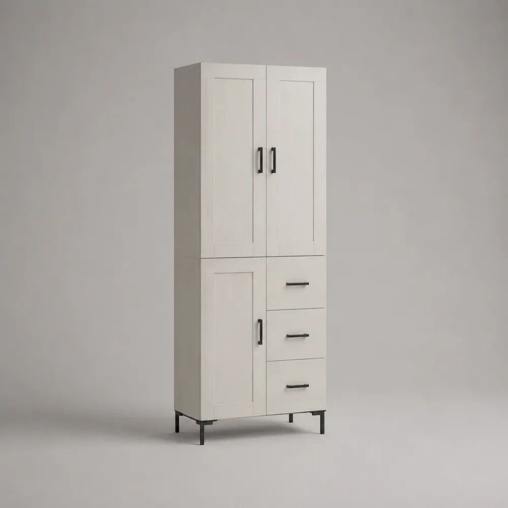Mobile dispensa alto in MDF bianco e nero con 3 ante e 3 cassetti, 80 x 40 x 180 cm